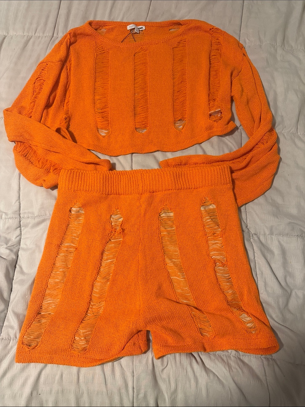 Fashion Nova Orange Distressed Knit Crop Top